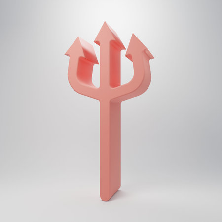 Pink Neptune Trident icon isolated on pink background. Minimalism concept. 3D render illustration.