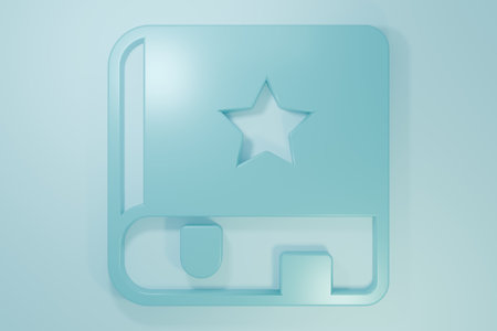 Blue Ancient magic book with alchemy recipes and mystic spells and enchantments icon isolated on blue background. Minimalism concept. 3D render illustration.の写真素材