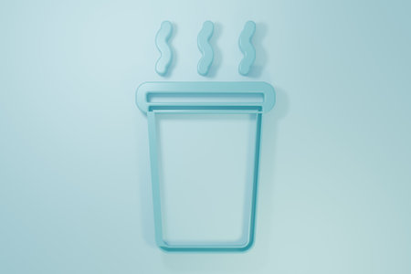 Cup of tea icon isolated on blue background. Minimalism concept. 3D render illustration.の写真素材