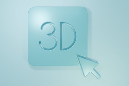 Blue 3D printer icon isolated on blue background. 3d printing. Minimalism concept. 3D render illustration.の写真素材