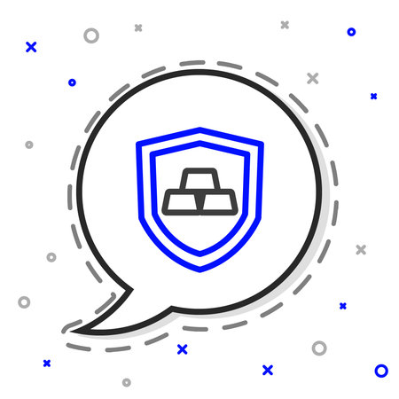 Line Gold bars with shield icon isolated on white background. Banking business concept. Colorful outline concept. Vector.のイラスト素材