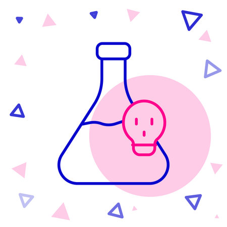 Line Laboratory chemical beaker with toxic liquid icon isolated on white background. Biohazard symbol. Dangerous symbol with radiation icon. Colorful outline concept. Vector.のイラスト素材