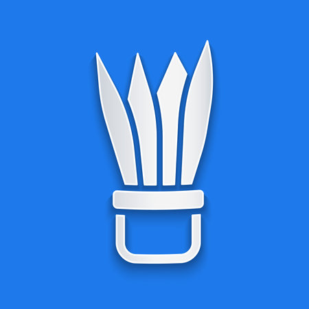 Paper cut Plant in pot icon isolated on blue background. Plant growing in a pot. Potted plant sign. Paper art style. Vector.のイラスト素材