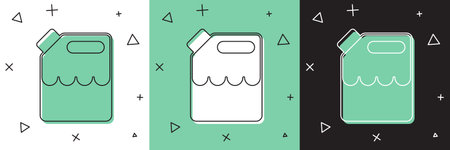 Set Canister for gasoline icon isolated on white and green, black background. Diesel gas icon. Vector.のイラスト素材