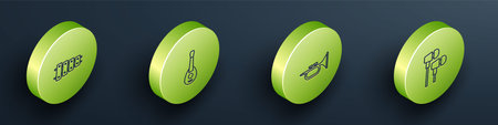 Set Isometric line Xylophone, Guitar, Trumpet and Air headphones icon. Vector.のイラスト素材