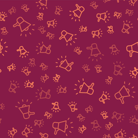 Brown line Megaphone icon isolated seamless pattern on red background. Speaker sign. Vector.のイラスト素材