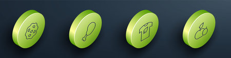 Set Isometric line Cookie or biscuit Chicken leg Vegan shirt and Apple icon. Vector.のイラスト素材