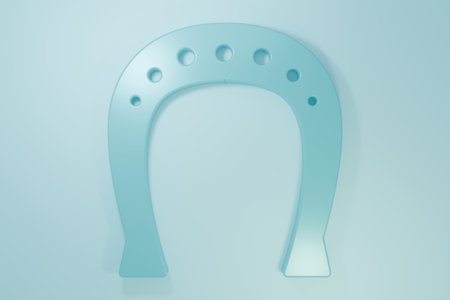 Blue Horseshoe icon isolated on blue background. Minimalism concept. 3D render illustration.の写真素材