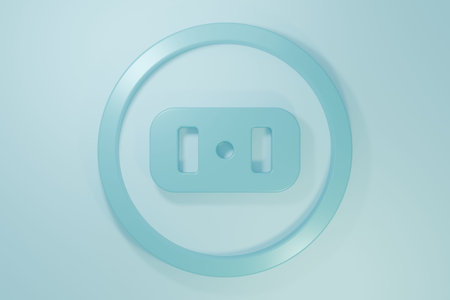 Blue Electrical outlet icon isolated on blue background. Power socket Rosette symbol. Minimalism concept. 3D render illustration.の写真素材