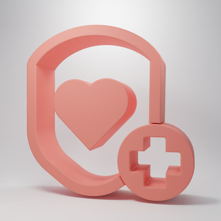 Pink Shield and heart rate icon isolated on pink background. Health protection concept. Health care. Minimalism concept. 3D render illustration.の写真素材