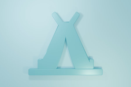 Blue Traditional teepee or wigwam icon isolated on blue background. Minimalism concept. 3D render illustration.の写真素材