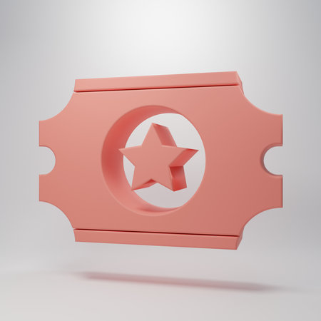Pink Cinema ticket icon isolated on pink background. Minimalism concept. 3D render illustration.の写真素材