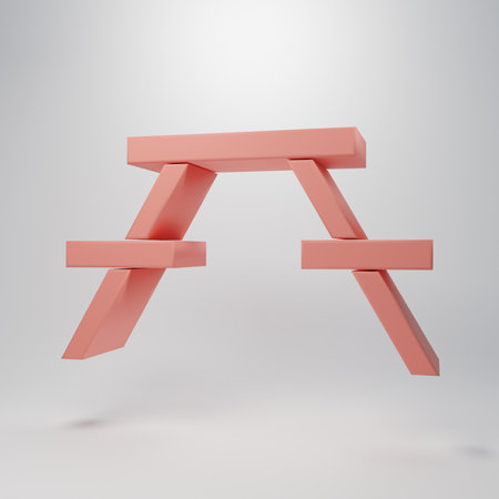 Pink Picnic table with benches on either side of the table icon isolated on pink background. Minimalism concept. 3D render illustration.の写真素材