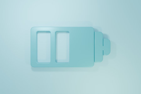 Blue Battery charge level indicator icon isolated on blue background. Minimalism concept. 3D render illustration.の写真素材