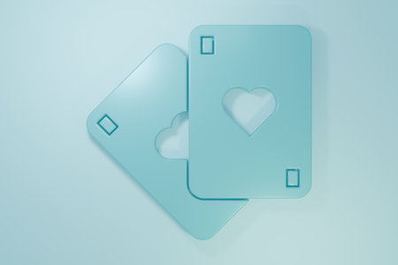 Blue Playing cards icon isolated on blue background. Casino gambling. Minimalism concept. 3D render illustration.の写真素材