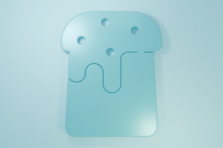 Blue Easter cake icon isolated on blue background. Happy Easter. Minimalism concept. 3D render illustration.の写真素材
