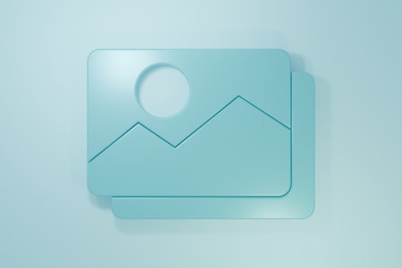 Blue Picture landscape icon isolated on blue background. Minimalism concept. 3D render illustration.の写真素材