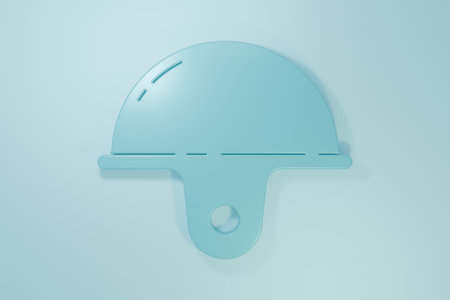 Blue Worker safety helmet icon isolated on blue background. Minimalism concept. 3D render illustration.の写真素材