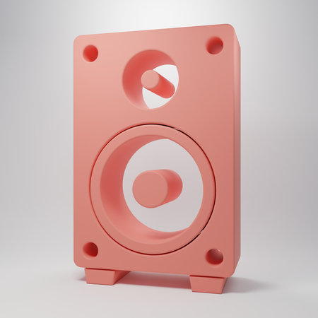 Pink Stereo speaker icon isolated on pink background. Sound system speakers. Music icon. Musical column speaker bass equipment. Minimalism concept. 3D render illustration.の写真素材