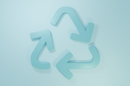 Blue Recycle symbol icon isolated on blue background. Circular arrow icon. Environment recyclable go green. Minimalism concept. 3D render illustration.の写真素材