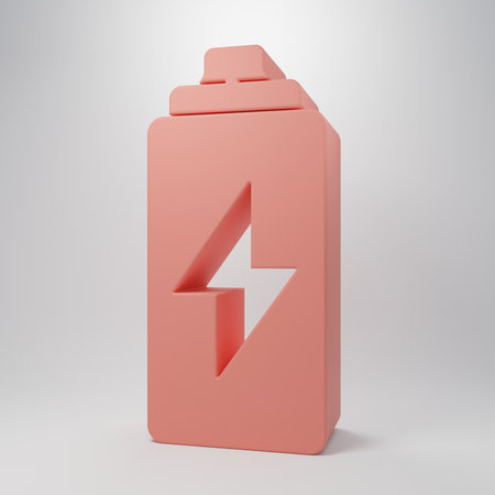 Pink Battery icon isolated on pink background. Lightning bolt symbol. Minimalism concept. 3D render illustration.の写真素材