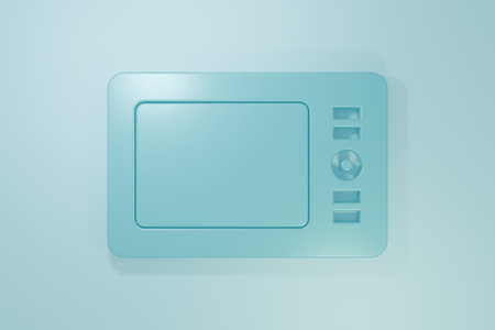 Blue Graphic tablet icon isolated on blue background. Minimalism concept. 3D render illustration.の写真素材
