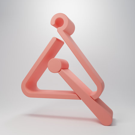 Pink Triangle icon isolated on pink background. Minimalism concept. 3D render illustration.の写真素材