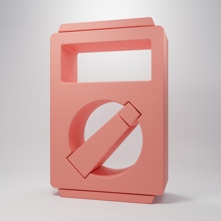 Pink Ampere meter, multimeter, voltmeter icon isolated on pink background. Instruments for measurement of electric current. Minimalism concept. 3D render illustration.の写真素材