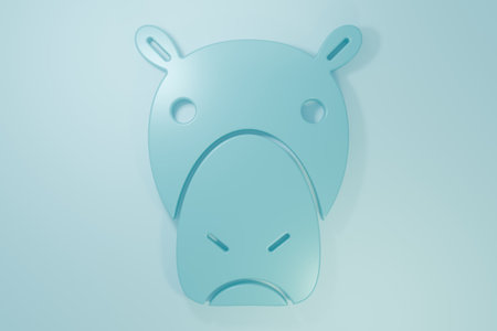 Blue Hippo or Hippopotamus icon isolated on blue background. Animal symbol. Minimalism concept. 3D render illustration.の写真素材