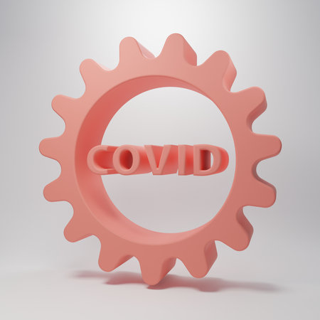 Pink Corona virus covid-19 icon isolated on pink background. Bacteria and germs, cell cancer, microbe, fungi. Minimalism concept. 3D render illustration.の写真素材
