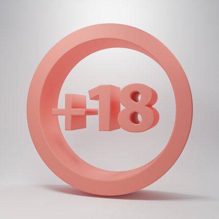 Pink Plus 18 movie icon isolated on pink background. Adult content. Under 18 years sign. Minimalism concept. 3D render illustration.の写真素材