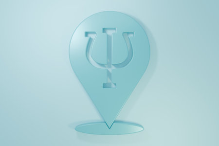 Blue Psychology icon isolated on blue background. Psi symbol. Mental health concept, psychoanalysis analysis and psychotherapy. Minimalism concept. 3D render illustration.の写真素材