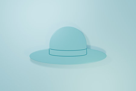 Blue Elegant women hat icon isolated on blue background. Minimalism concept. 3D render illustration.の写真素材