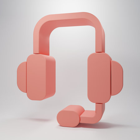 Pink Headphones icon isolated on pink background. Support customer service, hotline, call center, faq, maintenance. Minimalism concept. 3D render illustration.の写真素材