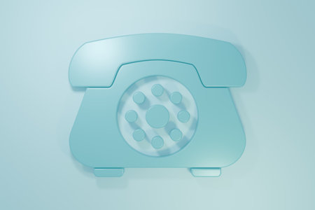 Blue Telephone icon isolated on blue background. Landline phone. Minimalism concept. 3D render illustration.の写真素材