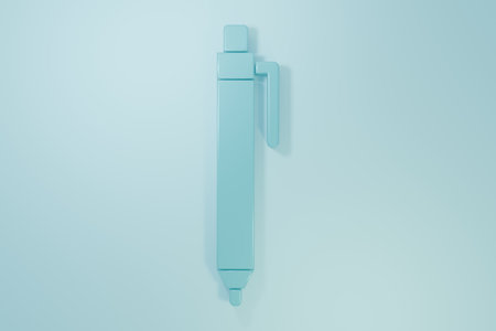 Blue Pen icon isolated on blue background. Minimalism concept. 3D render illustration.の写真素材