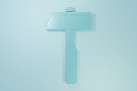 Blue Hammer icon isolated on blue background. Tool for repair. Minimalism concept. 3D render illustration.の写真素材