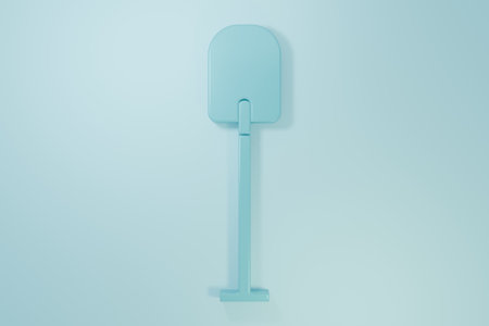 Blue Shovel icon isolated on blue background. Gardening tool. Tool for horticulture, agriculture, farming. Minimalism concept. 3D render illustration.の写真素材