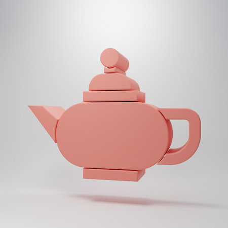 Pink Traditional Chinese tea ceremony icon isolated on pink background. Teapot with cup. Minimalism concept. 3D render illustration.の写真素材