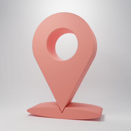 Pink Map pin icon isolated on pink background. Navigation, pointer, location, map, gps, direction concept. Minimalism concept. 3D render illustration.の写真素材