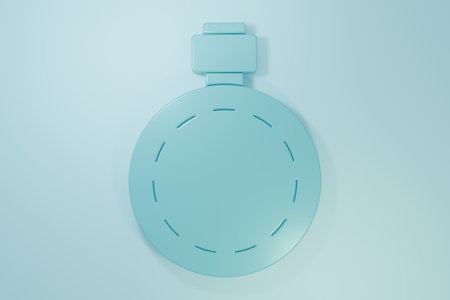Blue Canteen water bottle icon isolated on blue background. Tourist flask icon. Jar of water use in the campaign. Minimalism concept. 3D render illustration.の写真素材