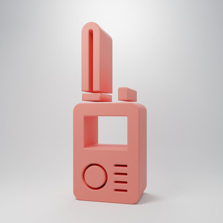 Pink Walkie talkie icon isolated on pink background. Portable radio transmitter icon. Radio transceiver sign. Minimalism concept. 3D render illustration.の写真素材