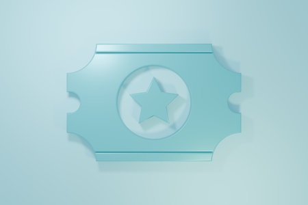 Blue Cinema ticket icon isolated on blue background. Minimalism concept. 3D render illustration.の写真素材