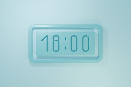 Blue Digital alarm clock icon isolated on blue background. Electronic watch alarm clock. Time icon. Minimalism concept. 3D render illustration.の写真素材