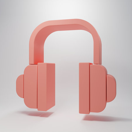 Pink Headphones icon isolated on pink background. Support customer service, hotline, call center, faq, maintenance. Minimalism concept. 3D render illustration.の写真素材