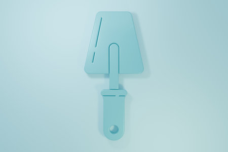 Blue Trowel icon isolated on blue background. Minimalism concept. 3D render illustration.の写真素材