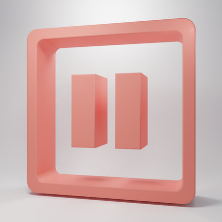 Pink Pause button icon isolated on pink background. Minimalism concept. 3D render illustration.の写真素材