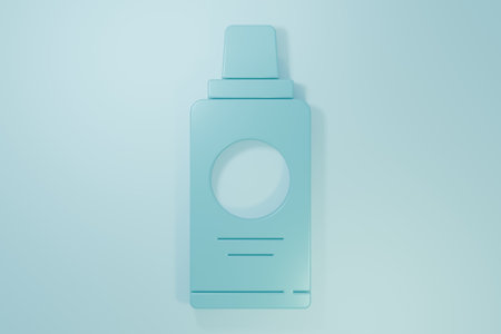 Blue Bottle of shampoo icon isolated on blue background. Minimalism concept. 3D render illustration.の写真素材