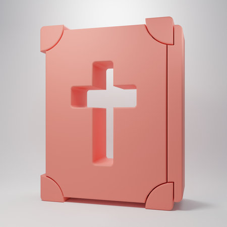 Pink Holy bible book icon isolated on pink background. Minimalism concept. 3D render illustration.の写真素材