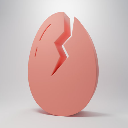 Pink Broken egg icon isolated on pink background. Happy Easter. Minimalism concept. 3D render illustration.の写真素材